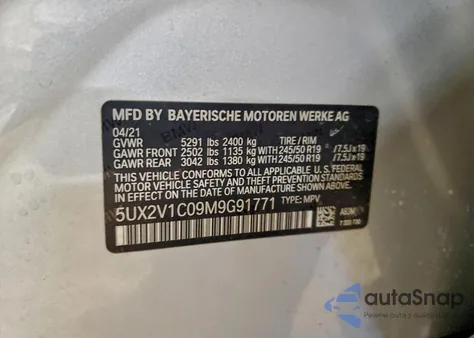 2021 BMW X4 xDrive30I z USA, uszkodzony, nr VIN 5UX2V1C09M9G91771